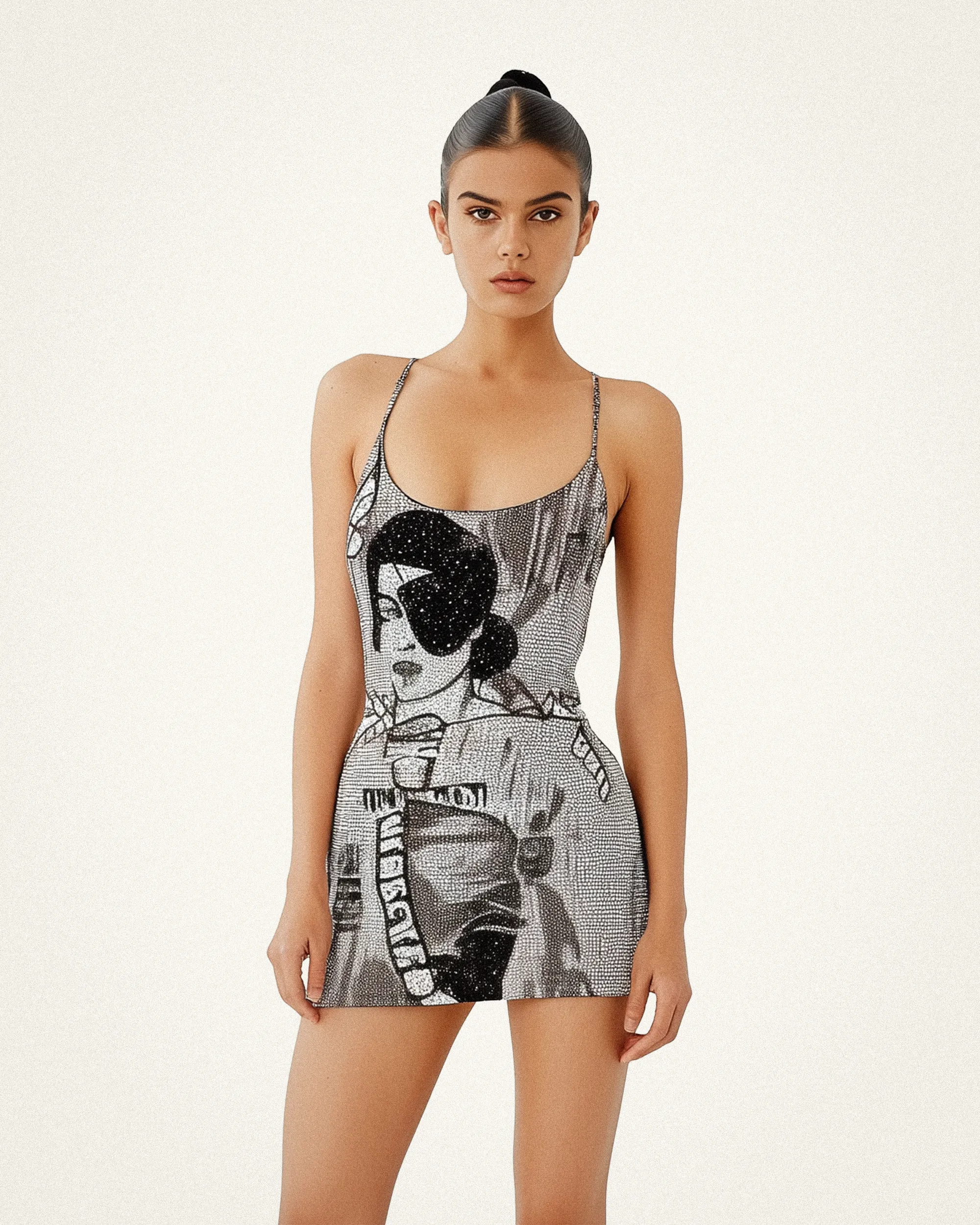 Bella Graphic Beaded Mini Dress - Black/White sold by JW PEI