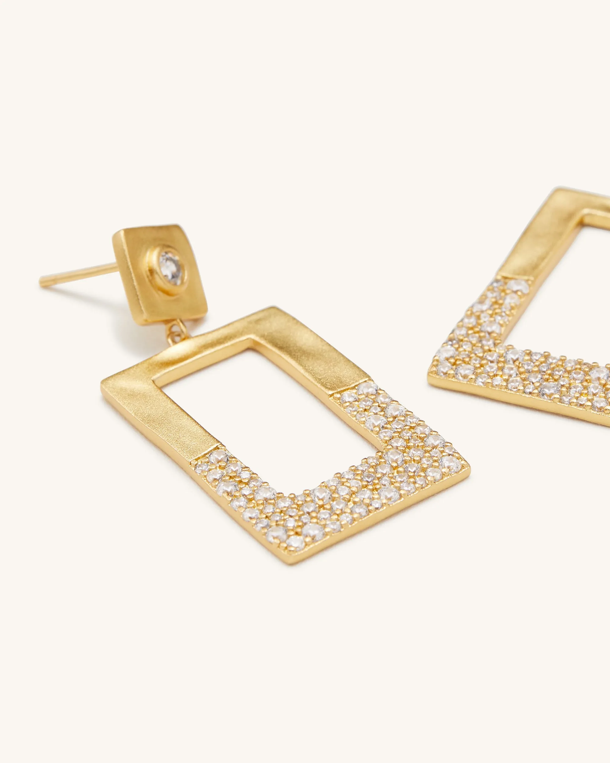 Geometrical Openwork Rectangle Earrings - 18ct Gold Plated & White Zircon sold by JW PEI product image thumbnail 2