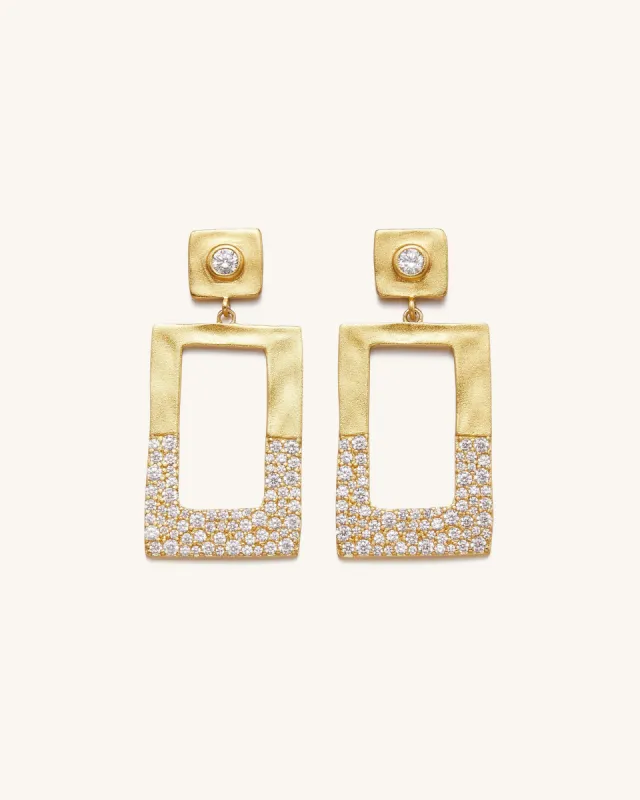 Geometrical Openwork Rectangle Earrings - 18ct Gold Plated & White Zircon sold by JW PEI