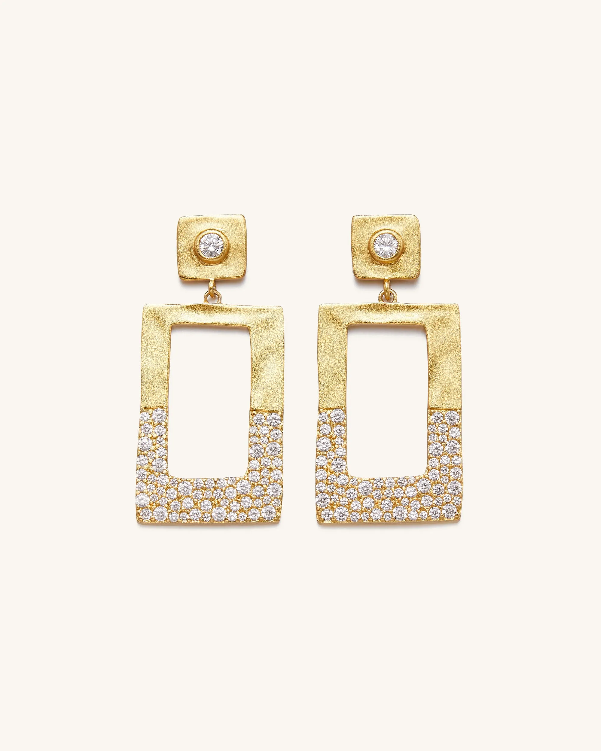 Geometrical Openwork Rectangle Earrings - 18ct Gold Plated & White Zircon sold by JW PEI