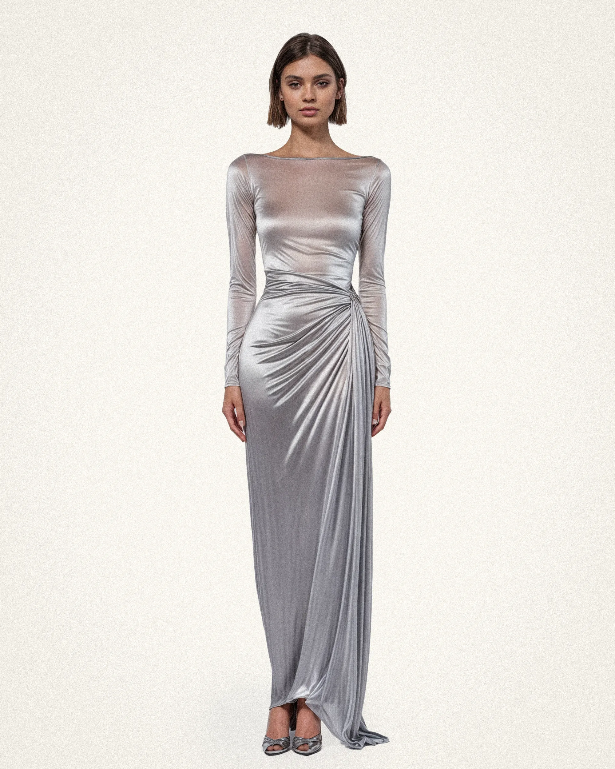 Amara Metallic Ruched Dress - Silver sold by JW PEI