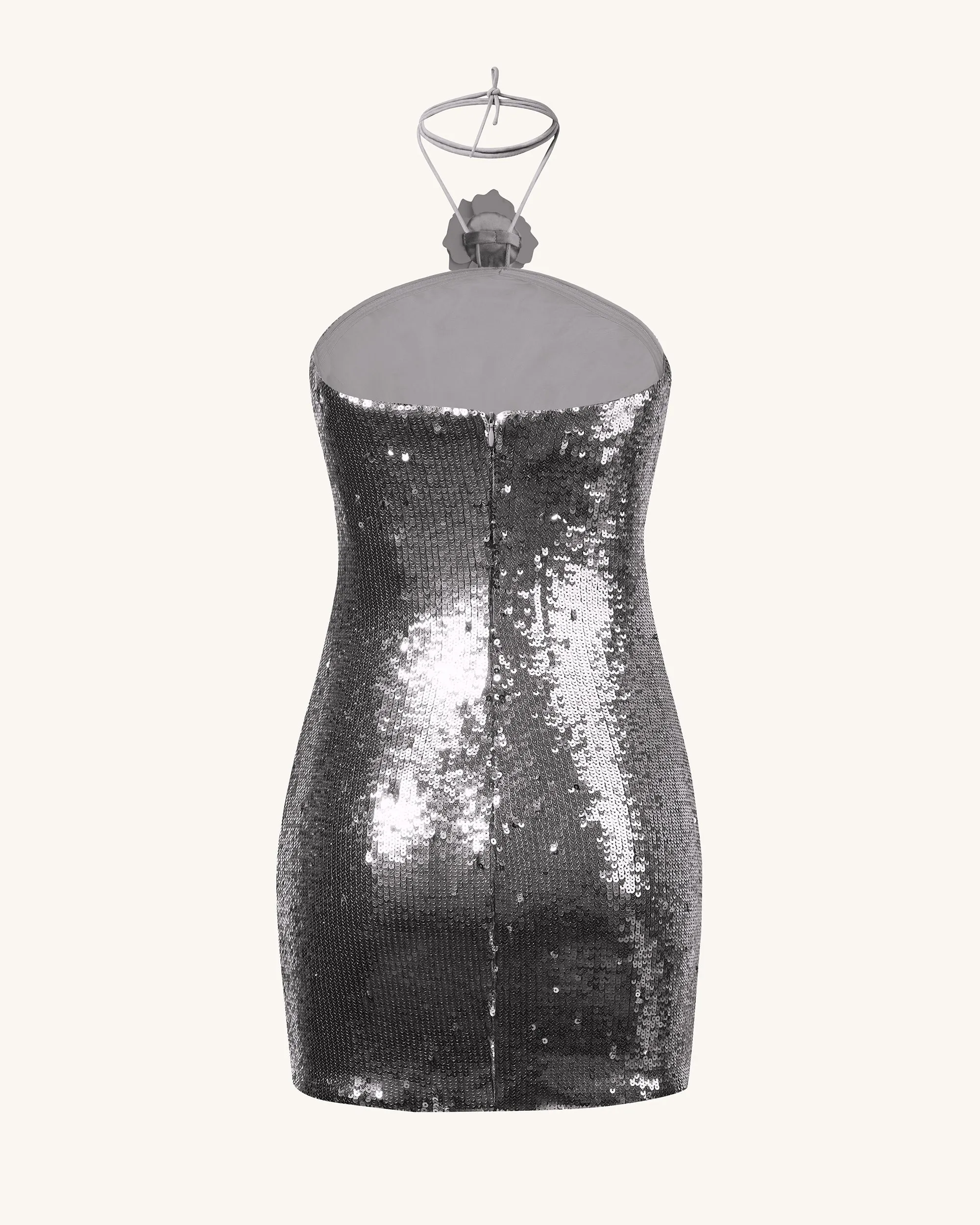 Burgundy Silver Sequinned Halter Mini Dress - Silver sold by JW PEI product image thumbnail 2