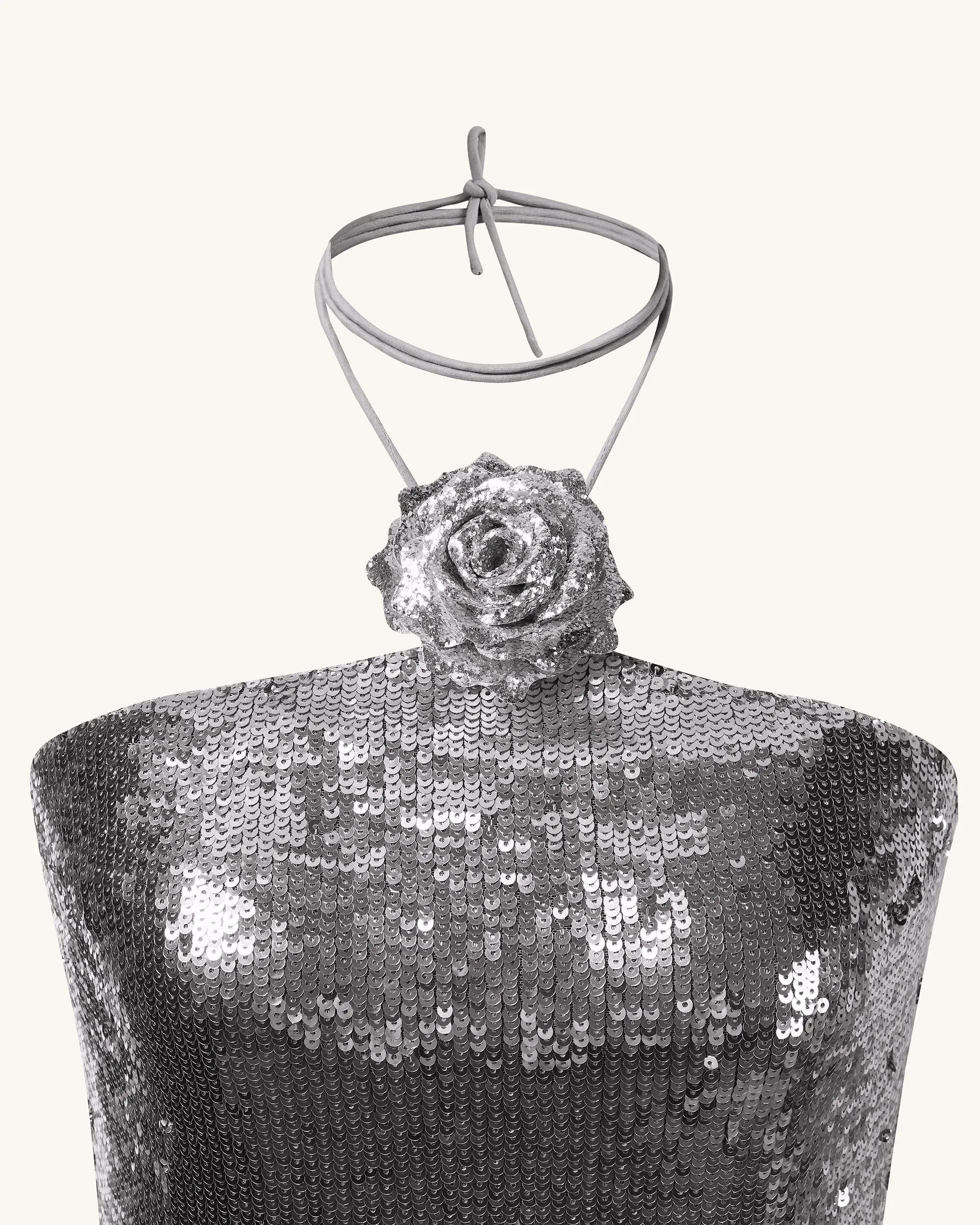 Burgundy Silver Sequinned Halter Mini Dress - Silver sold by JW PEI product image thumbnail 3