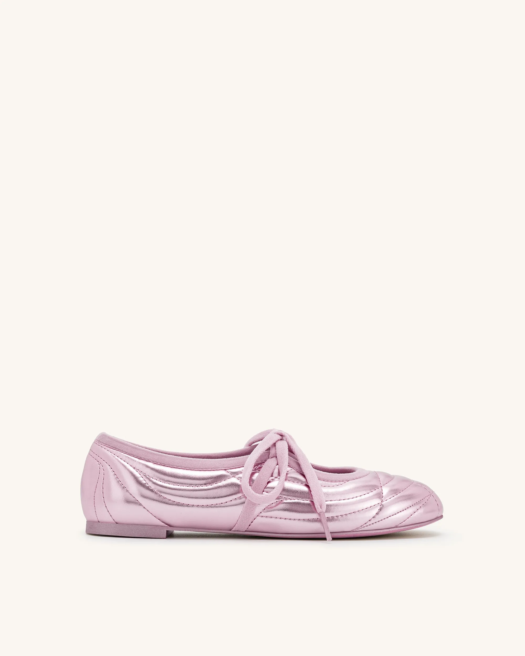 Erika Topstitching lace-up ballet Flats- Pink sold by JW PEI