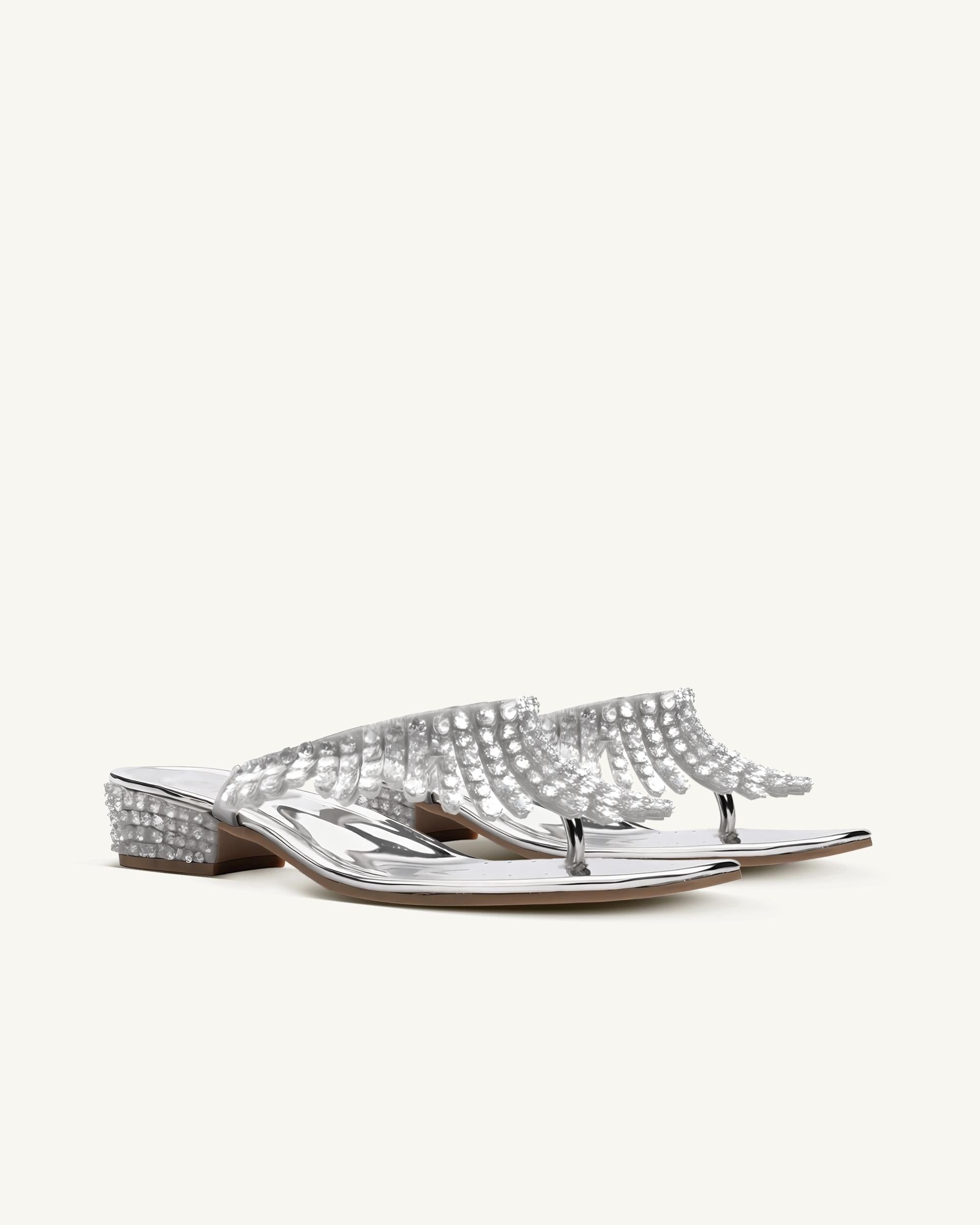 Crystal Tessal Thong Sandals - Silver sold by JW PEI