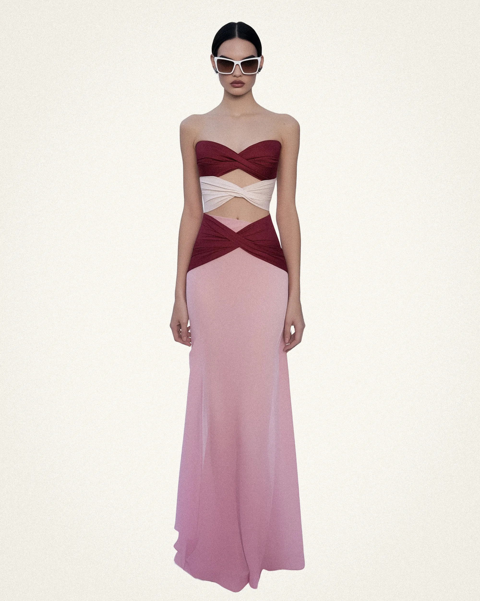 Emily Strapless Twist Dress - Red & Pink sold by JW PEI