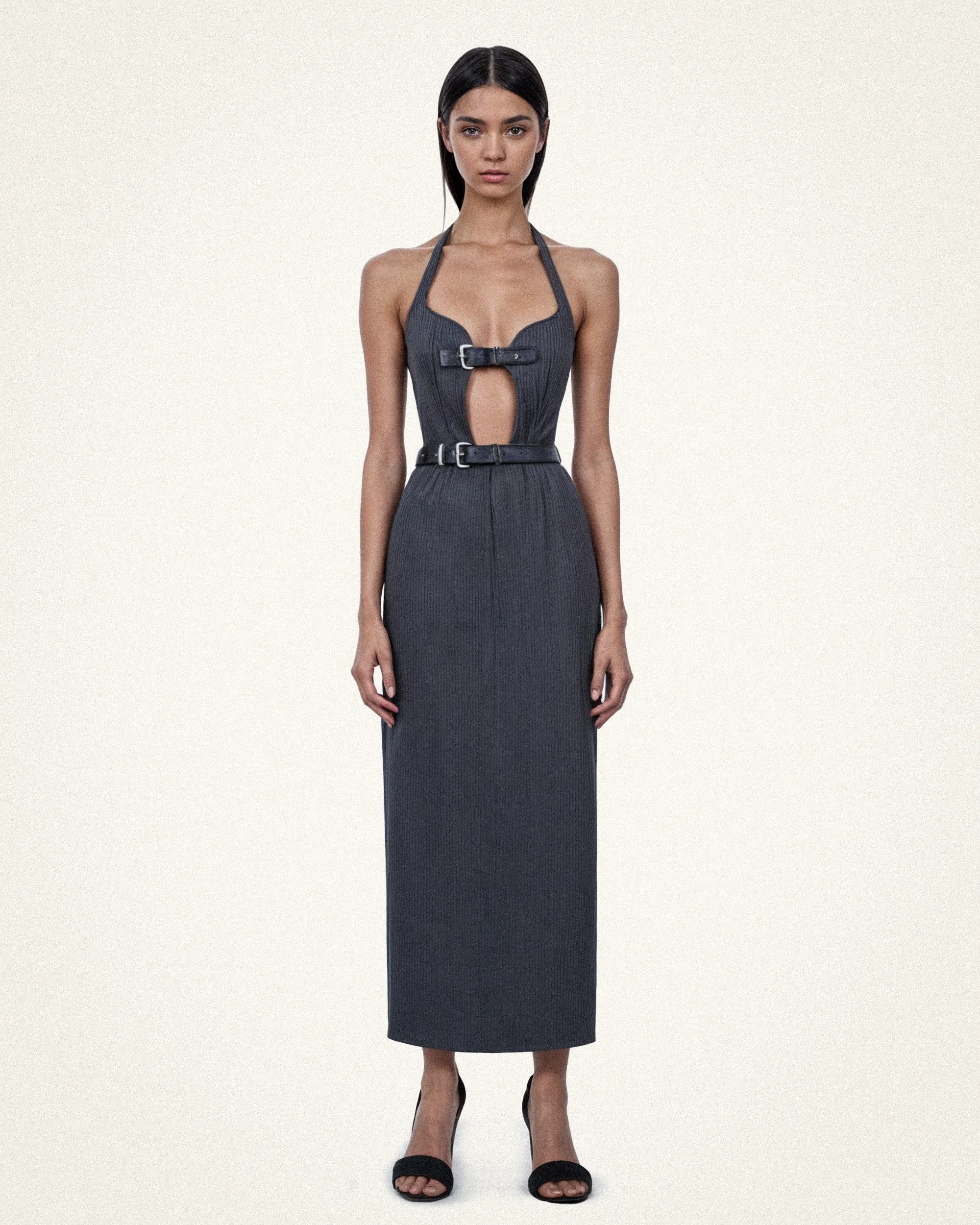 Seraphine Harness Cutout Midi Dress - Charcoal sold by JW PEI