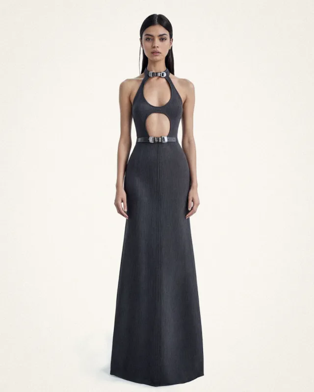 Chloe Belted Cutout Gown - Charcoal sold by JW PEI