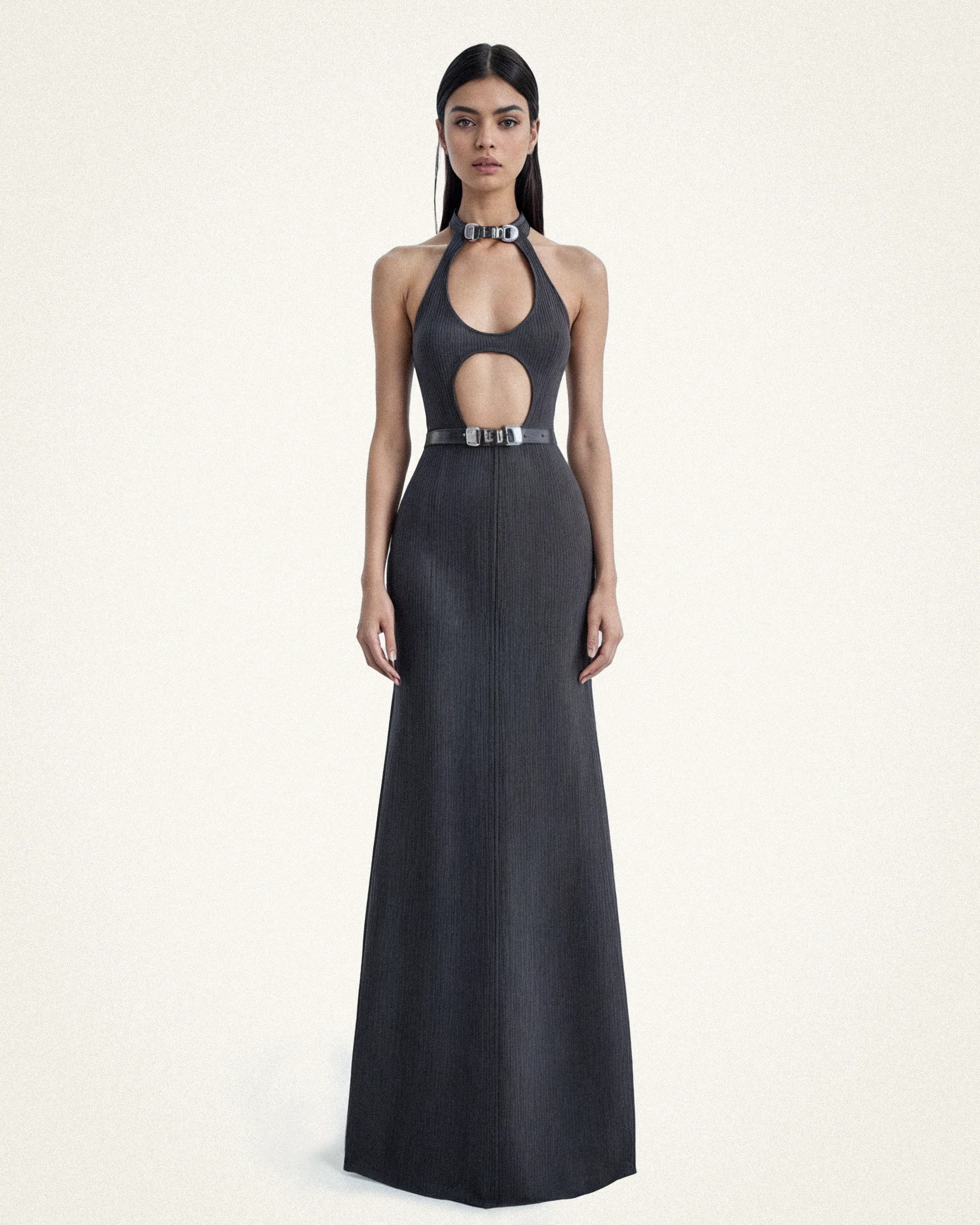 Chloe Belted Cutout Gown - Charcoal sold by JW PEI