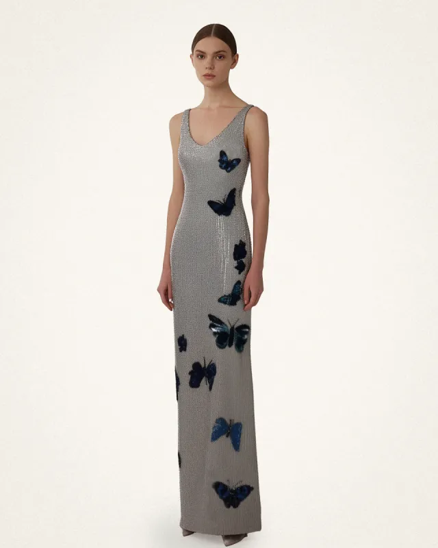 Bella Butterfly Embellished Gown - Silver sold by JW PEI