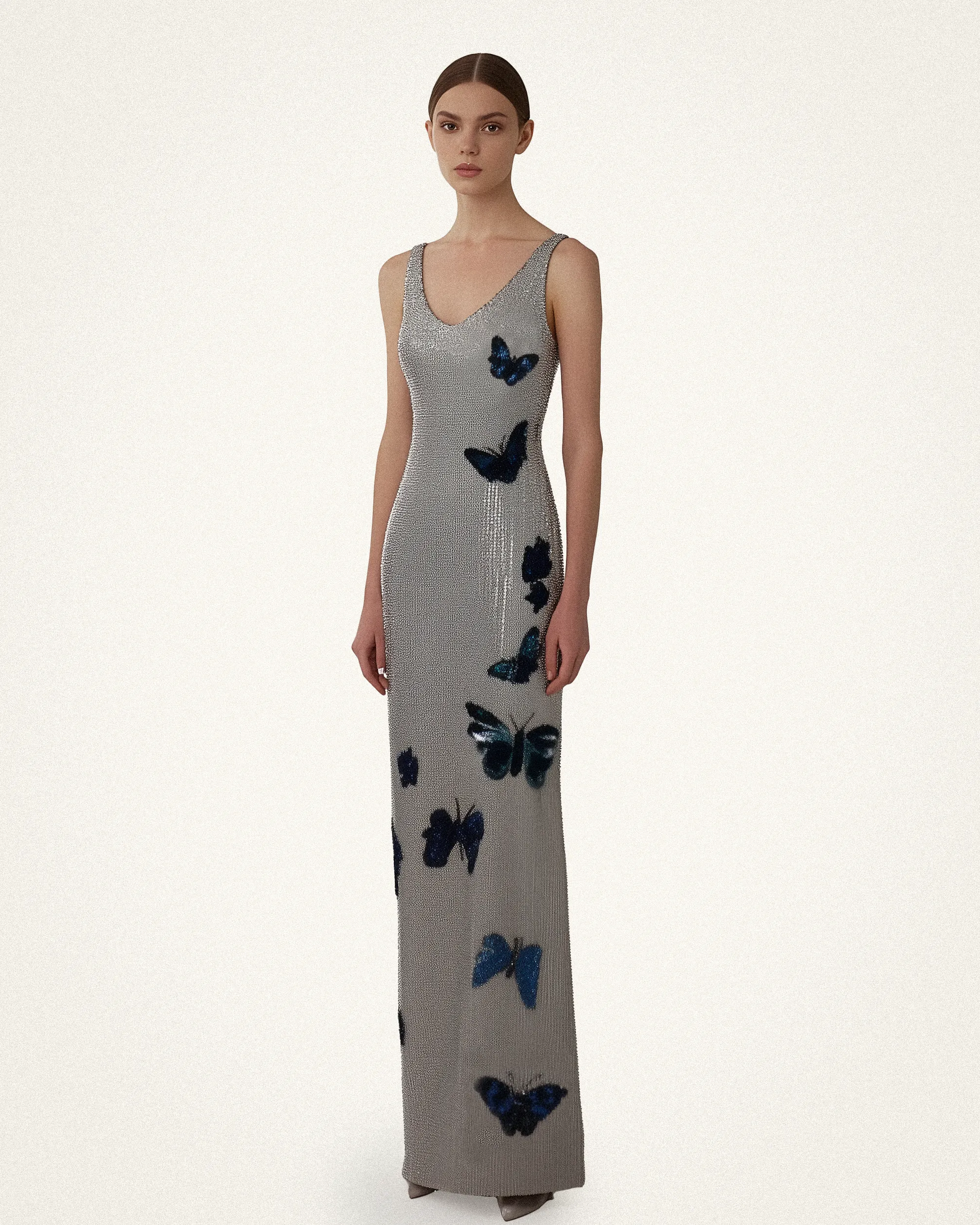 Bella Butterfly Embellished Gown - Silver sold by JW PEI