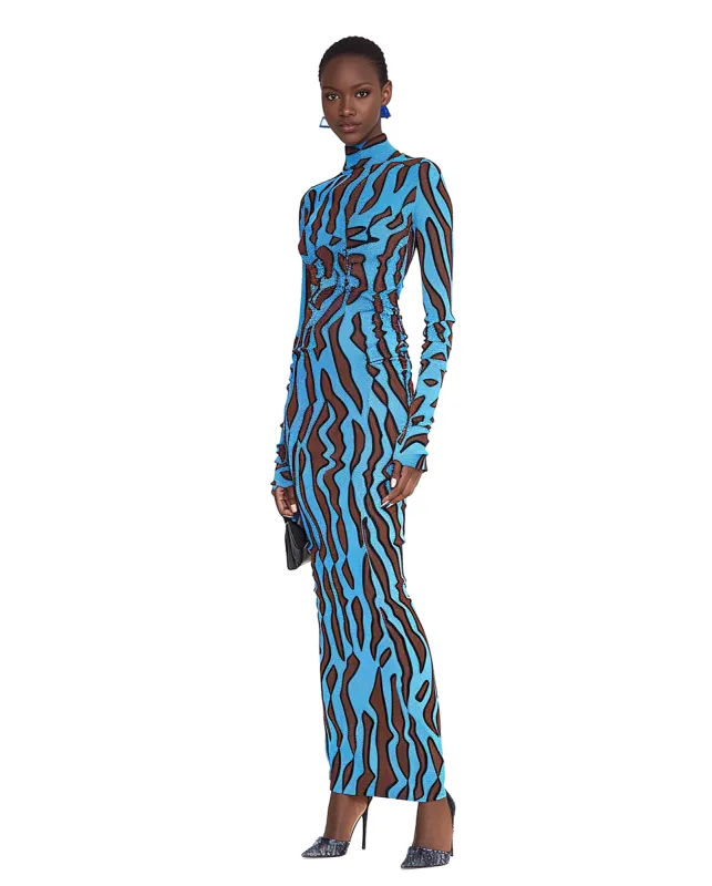 Maya Zebra Print Long Sleeve Dress - Blue sold by JW PEI