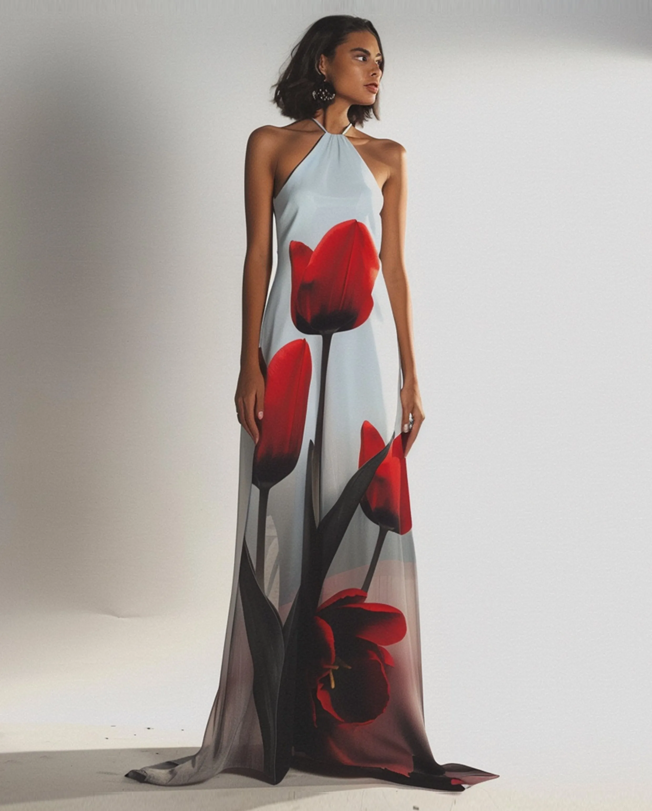 Aria Tulip Print Halter Gown - Red sold by JW PEI