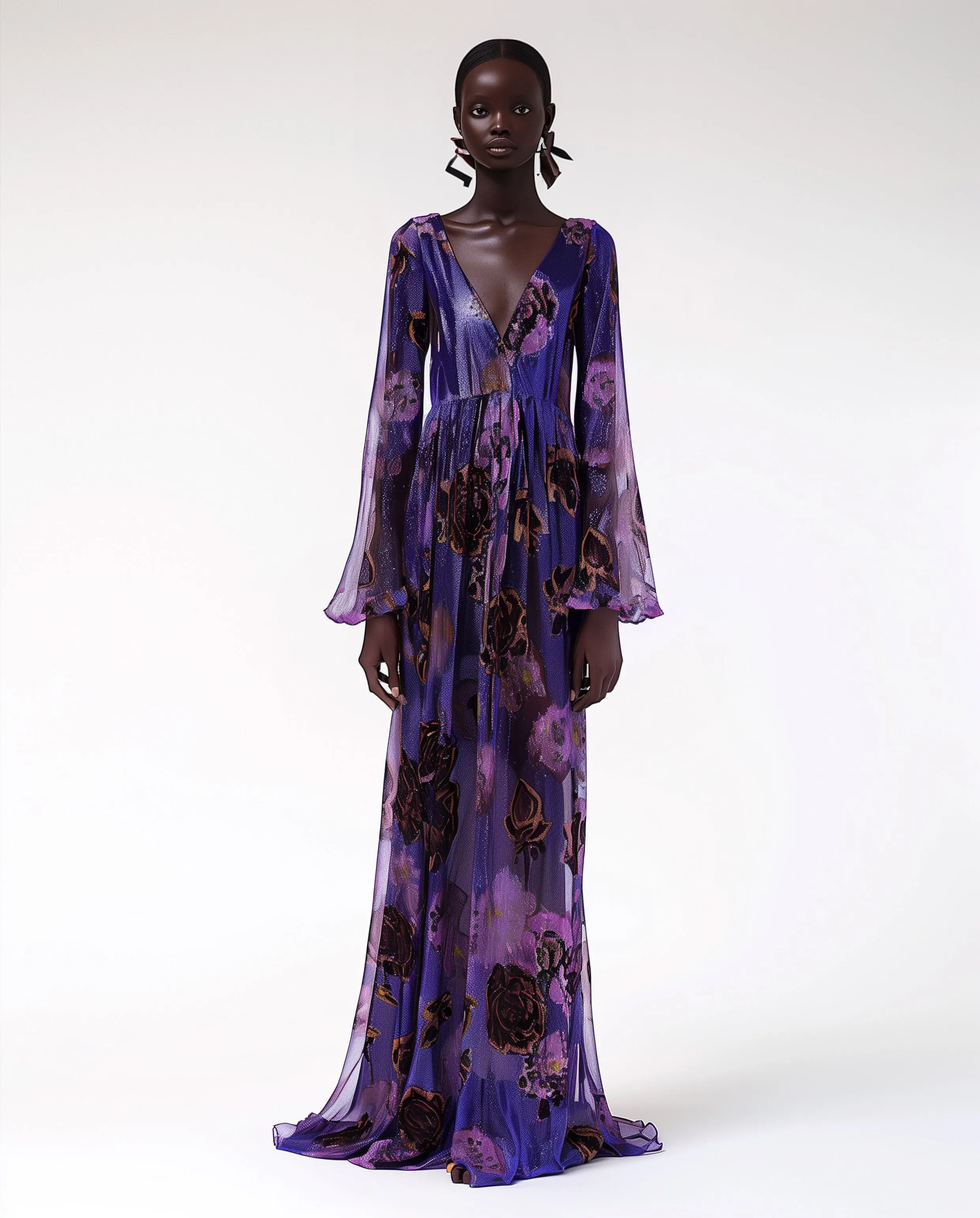 Sarah Printed Floral Gown - Purple sold by JW PEI
