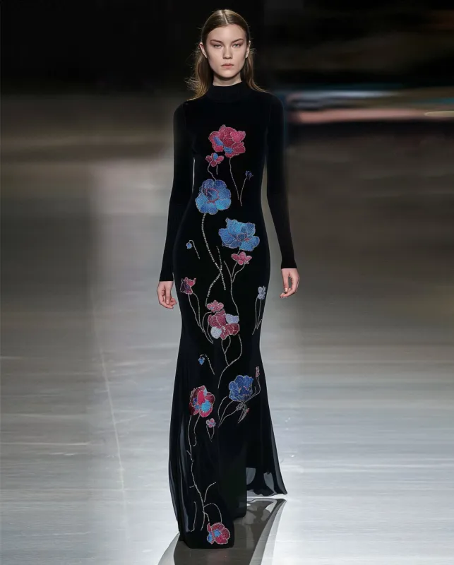 Sophia Floral Embroidered Gown - Black sold by JW PEI