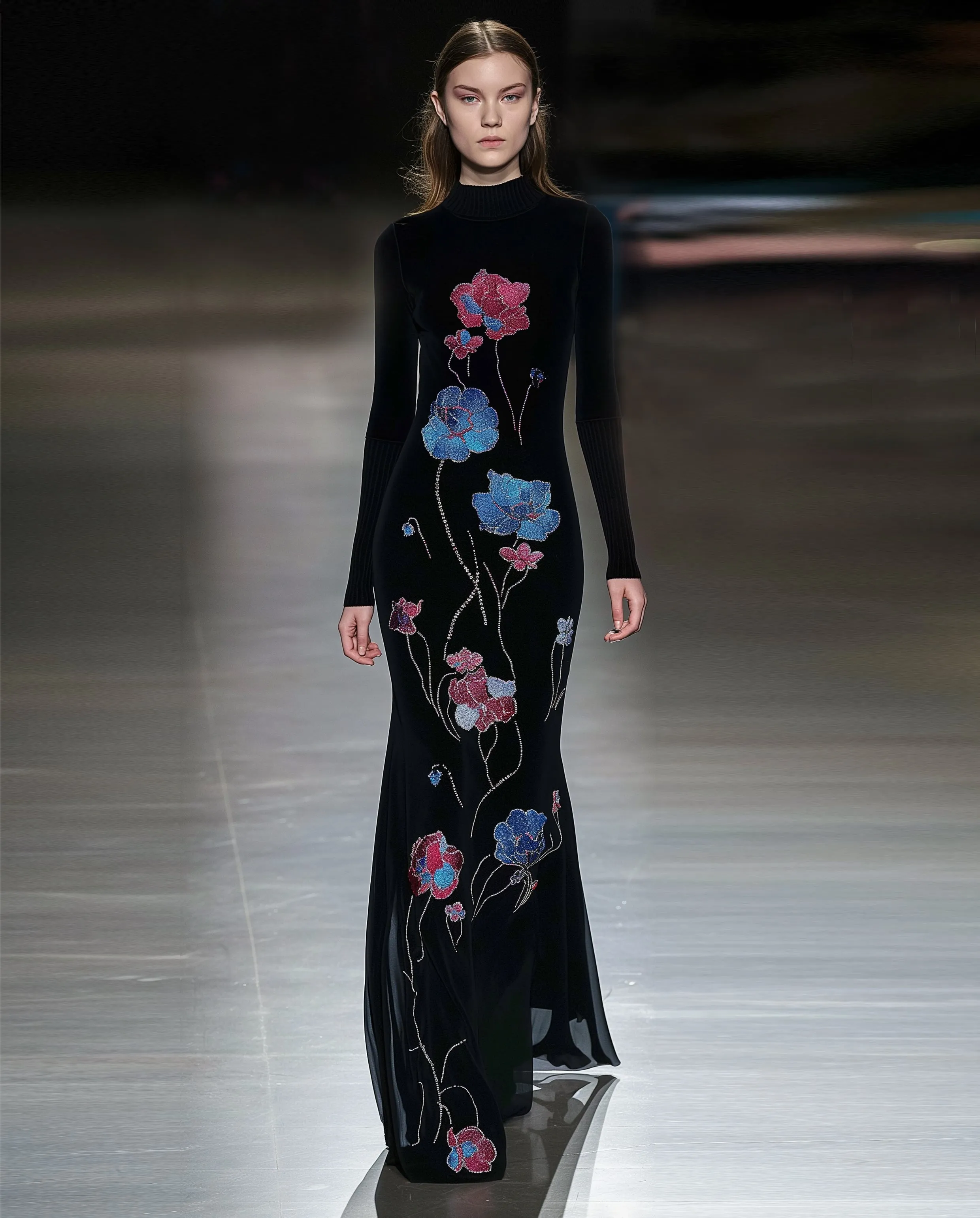 Sophia Floral Embroidered Gown - Black sold by JW PEI