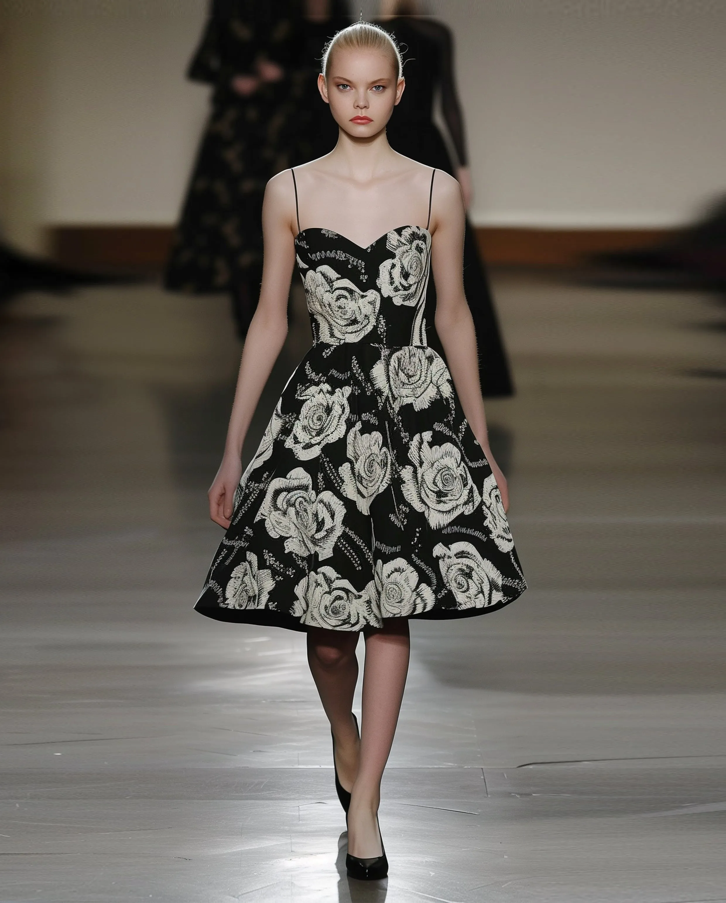 Lily Floral Long-Sleeve Gown - Black/White sold by JW PEI