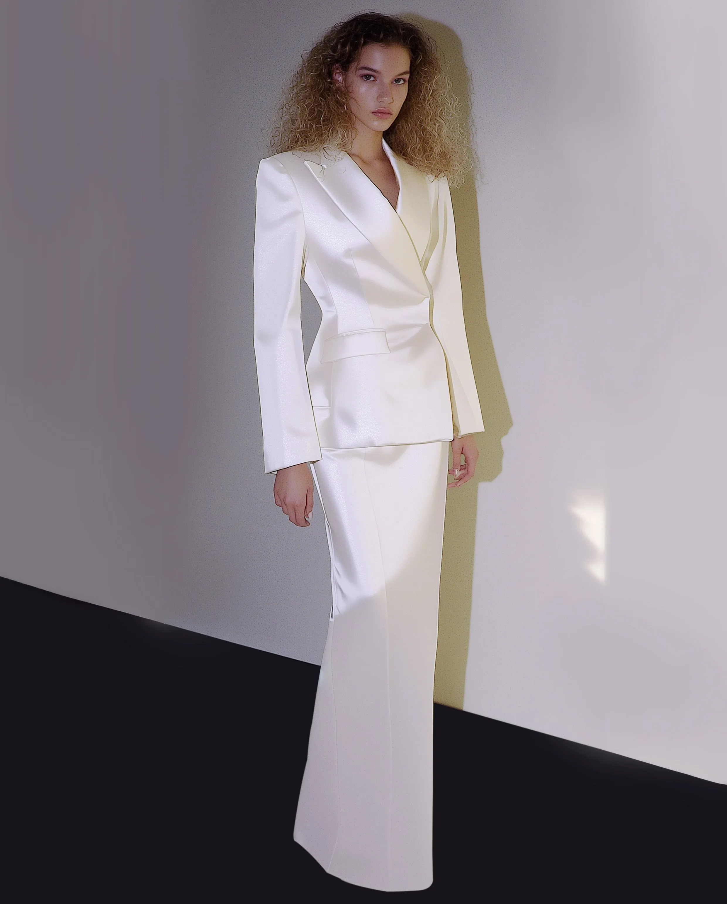 Emily Structured Satin Blazer - White sold by JW PEI