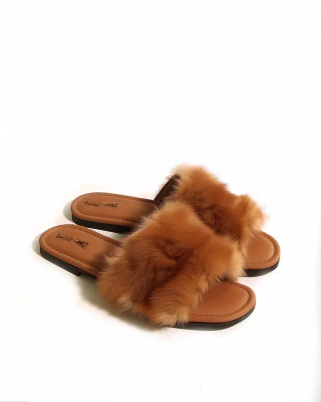 Sora Fauz Fur Slippers - Brown sold by JW PEI