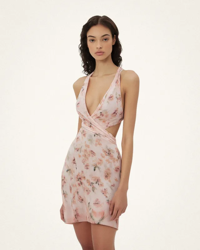 Fiona Floral Printed Mesh Cutout Dress - Pink sold by JW PEI
