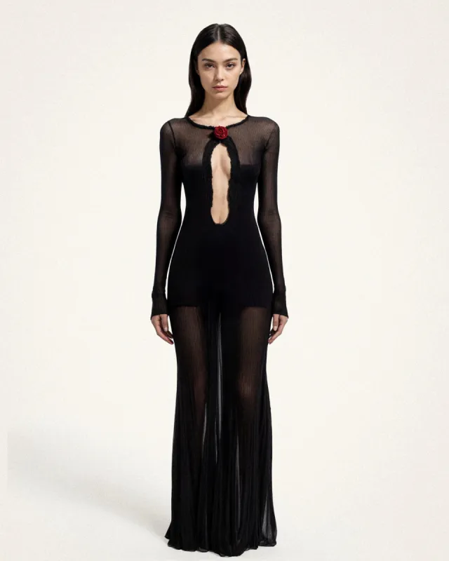 Naomi Noir Cutout Sheer Maxi Dress - Black sold by JW PEI