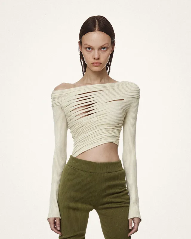 Emma Ruched Cutout Knit Sweater - Ivory sold by JW PEI