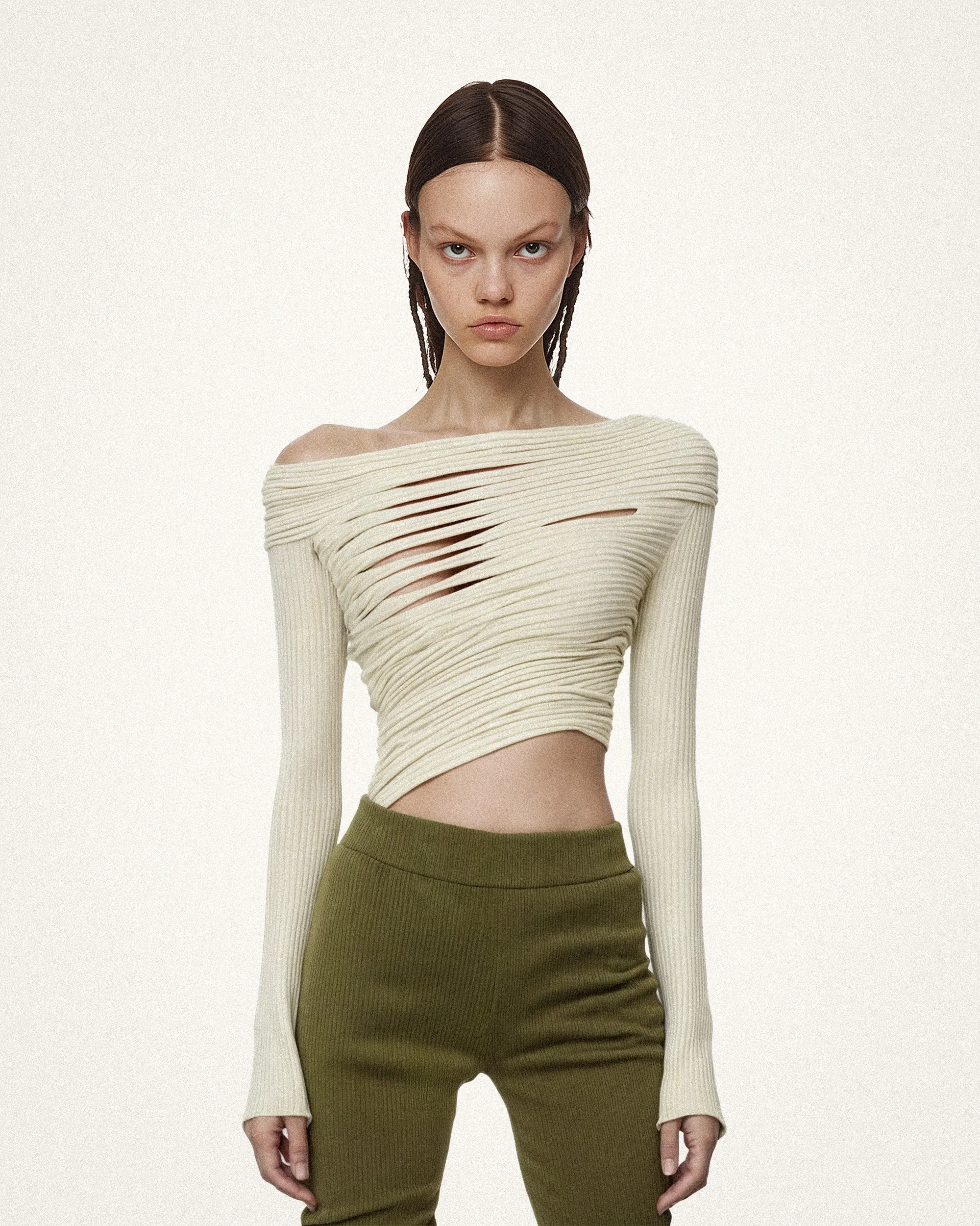 Emma Ruched Cutout Knit Sweater - Ivory sold by JW PEI
