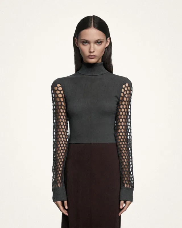 Aria Knitted Long Sleeve Turtleneck Sweater - Charcoal sold by JW PEI