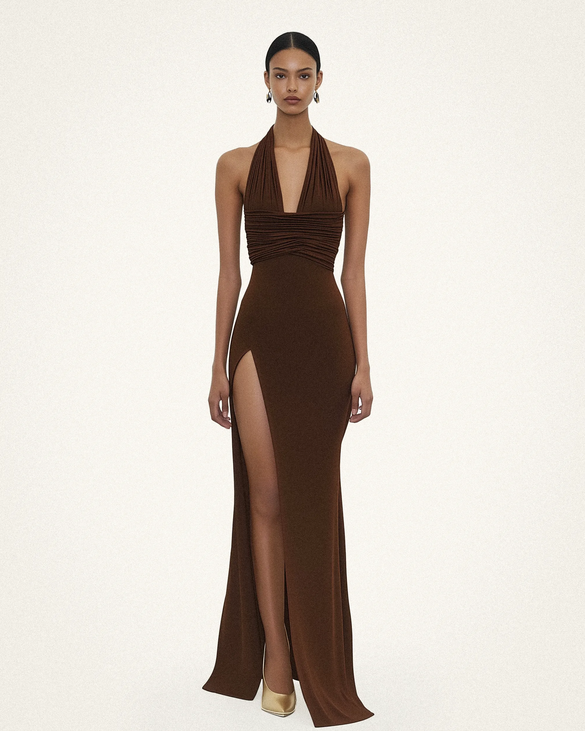 Alana Halter Slit Dress - Brown sold by JW PEI