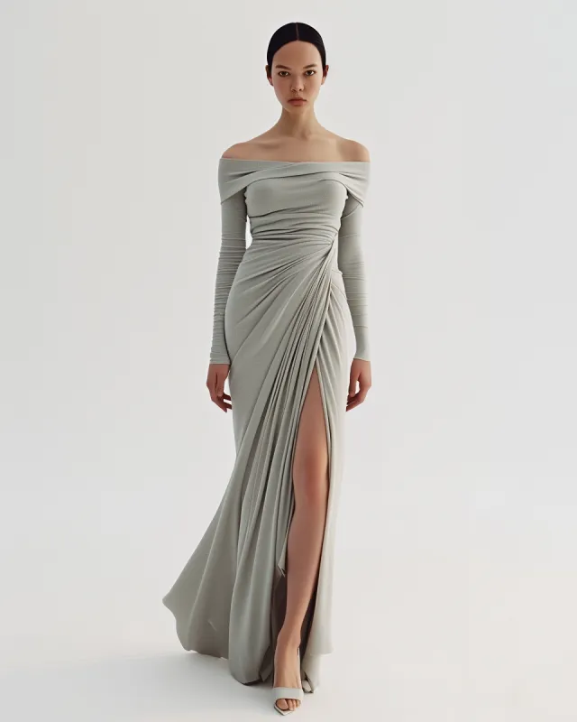 Selene Off-Shoulder Ruched Maxi Dress - Mint sold by JW PEI