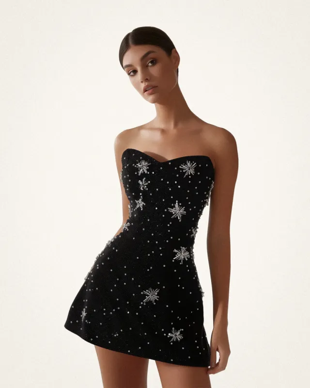 Aurora Crystal Embellished Mini Dress - Black sold by JW PEI