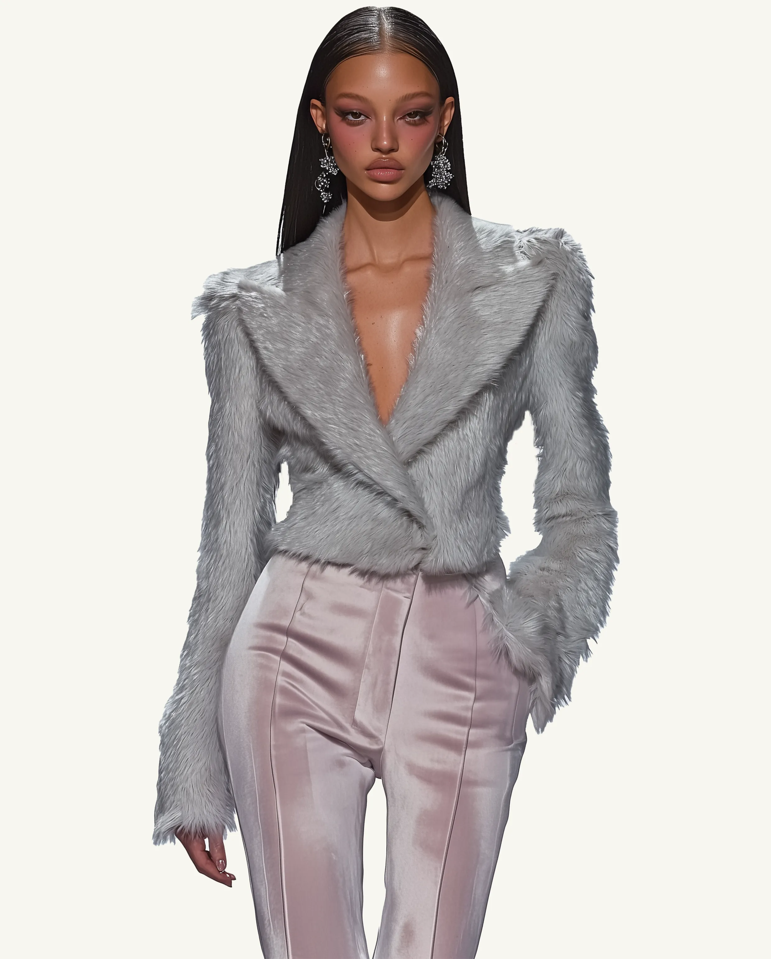 Natalia Faux Fur Jacket - Gray sold by JW PEI