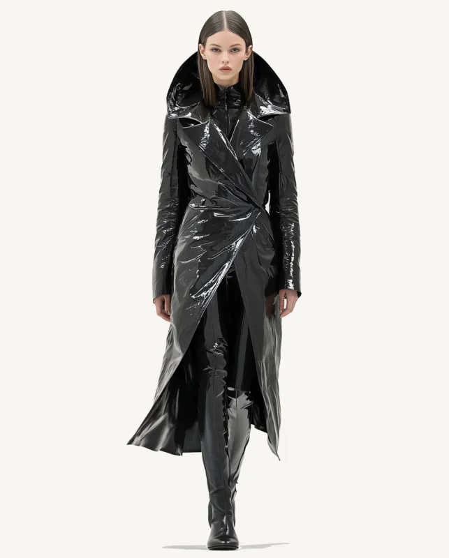 Mira Glossy Trench Coat - Black sold by JW PEI