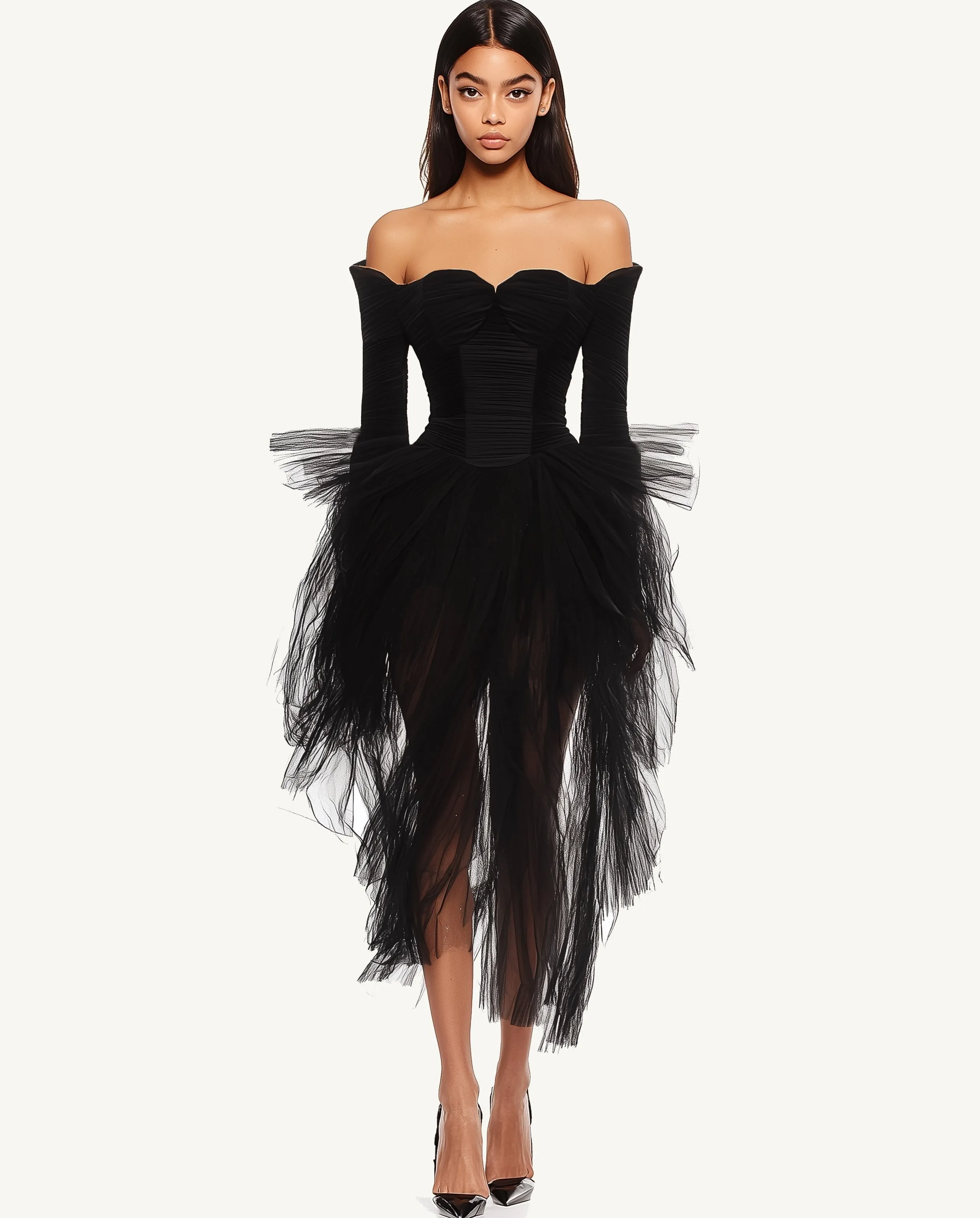 Ivy Tulle Off-Shoulder Dress - Black sold by JW PEI