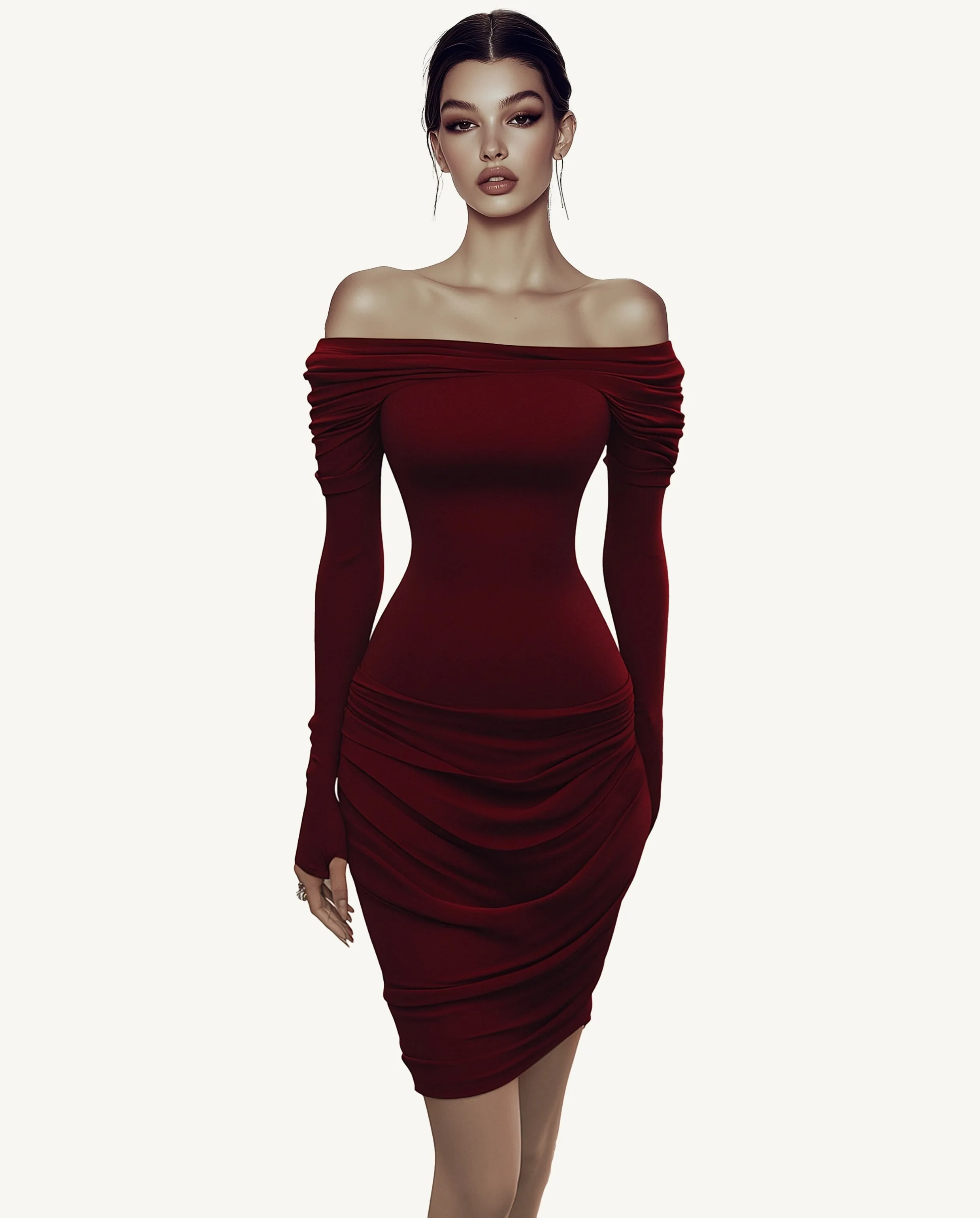 Isabella Off-Shoulder Ruched Dress - Red sold by JW PEI