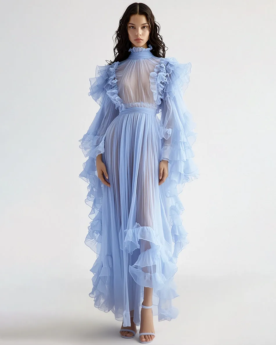 Emma Elegant Ruffle Sheer Gown - Blue sold by JW PEI