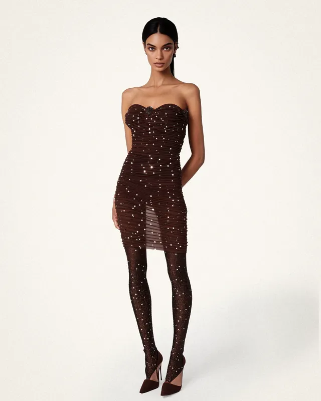 Aurora Sequin Ruched Mini Dress - Mahogany Red sold by JW PEI