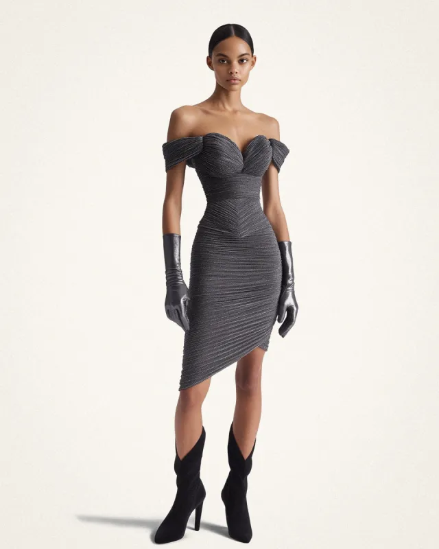 Sienna Off-Shoulder Bodycon Dress - Grey sold by JW PEI