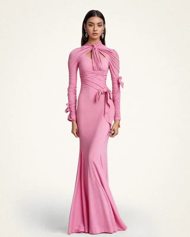 Lila Knot Ruched Maxi Dress - Pink sold by JW PEI