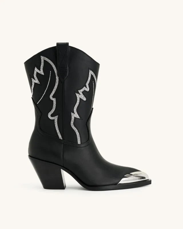 Riya Artificial Crystal Cowboy Boot - Black sold by JW PEI