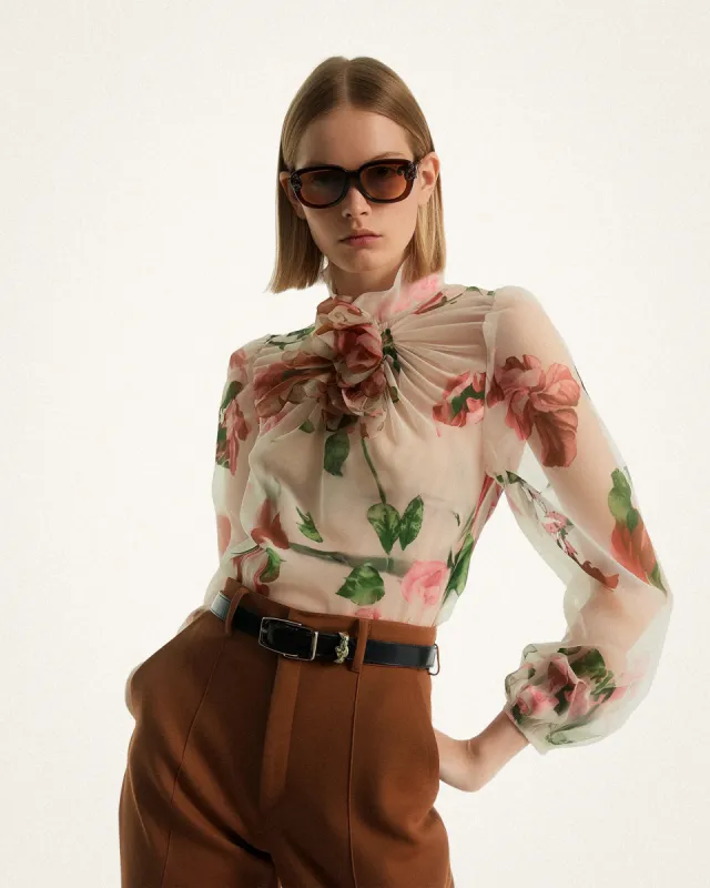 Hitomi Floral Organza Blouse - White sold by JW PEI