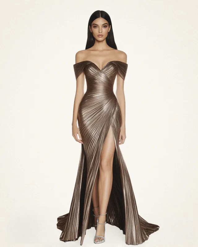 Isabella Slit Hem Gown - Brown sold by JW PEI