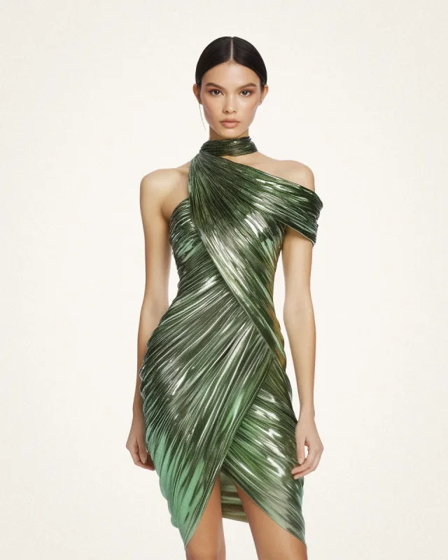 Ellie Metallic Ruched Dress - Forest Green sold by JW PEI