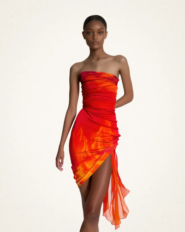 Bailey Strapless Ruched Dress - Fiery Red sold by JW PEI