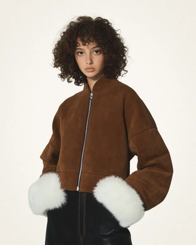 Jasmine Suede Shearling Jacket - Brown sold by JW PEI