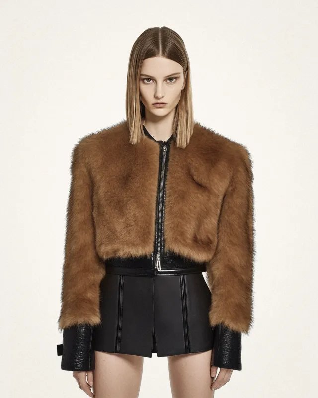 Yvette Faux Fur Shearling Jacket - Brown sold by JW PEI