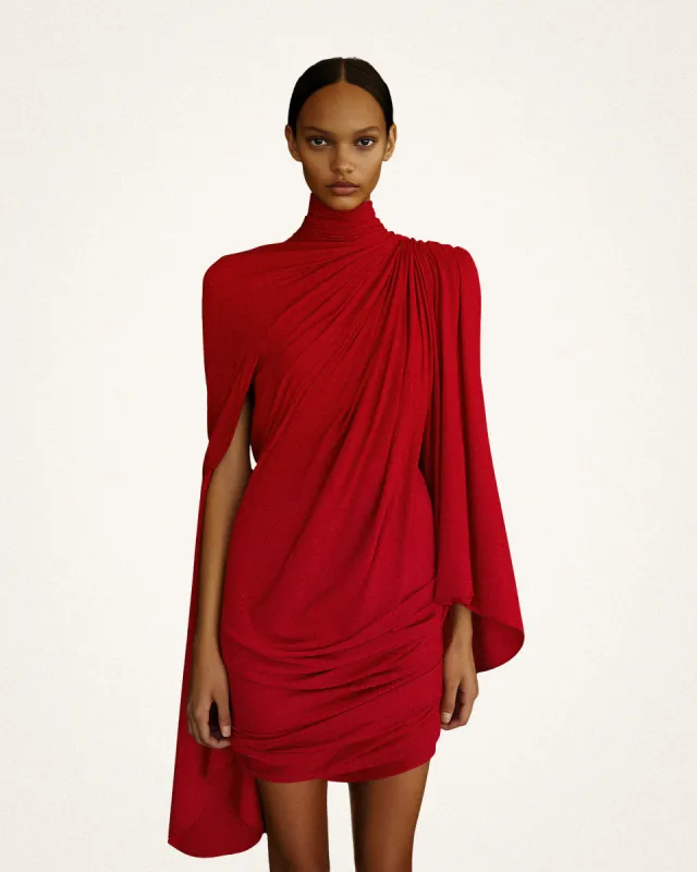 Aurelia Wrap Ruched Dress - Red made by JW PEI