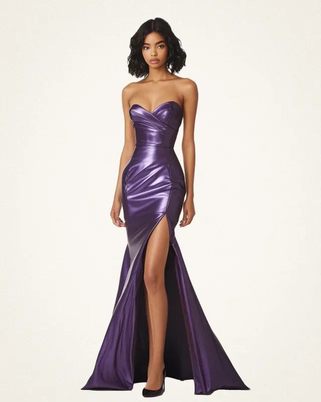 Amara Strapless Metallic Gown - Purple made by JW PEI