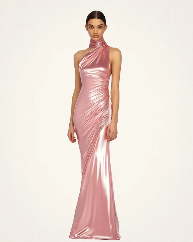 Juliette Draped Metallic Gown - Rose Gold sold by JW PEI