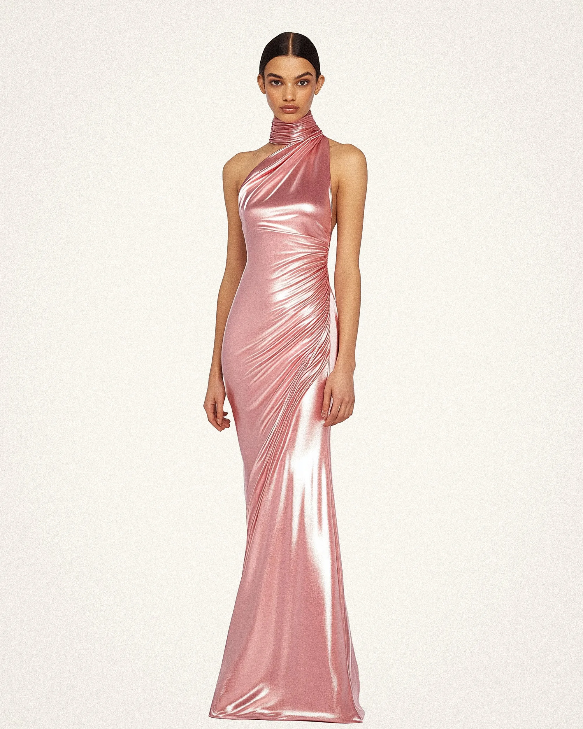 Juliette Draped Metallic Gown - Rose Gold sold by JW PEI